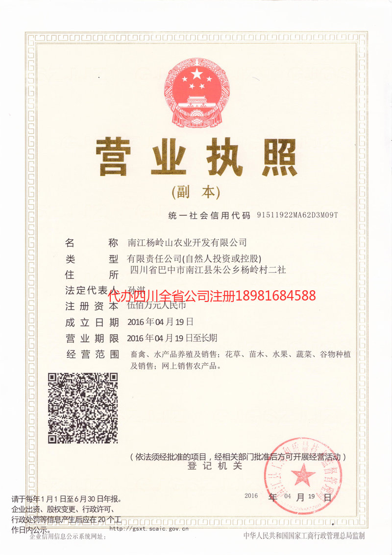 盐亭盐亭杨岭山农业开发有限公司